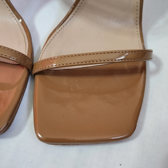 Steve Madden Uplift Heels Heeled Sandals Ankle Wrap Ties Camel Patent Leather - Picture 5 of 13